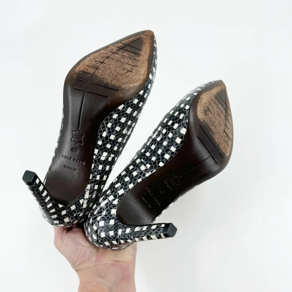 ✅ Cole Haan Grand Os Pumps Stiletto Heels 6B Black White Leather Dress‎ Shoe